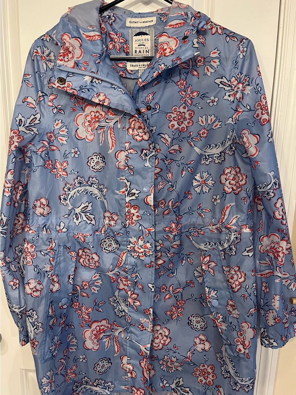 Joules Blue Floral Packable Raincoat